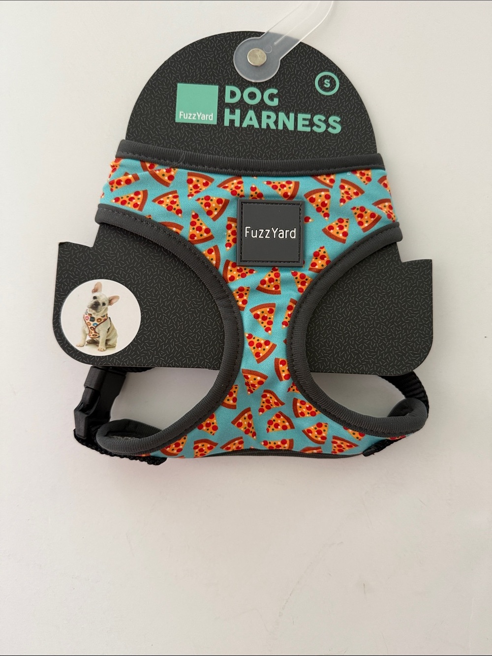 FuzzYard Small Pizza Print Dog Harness in Teal